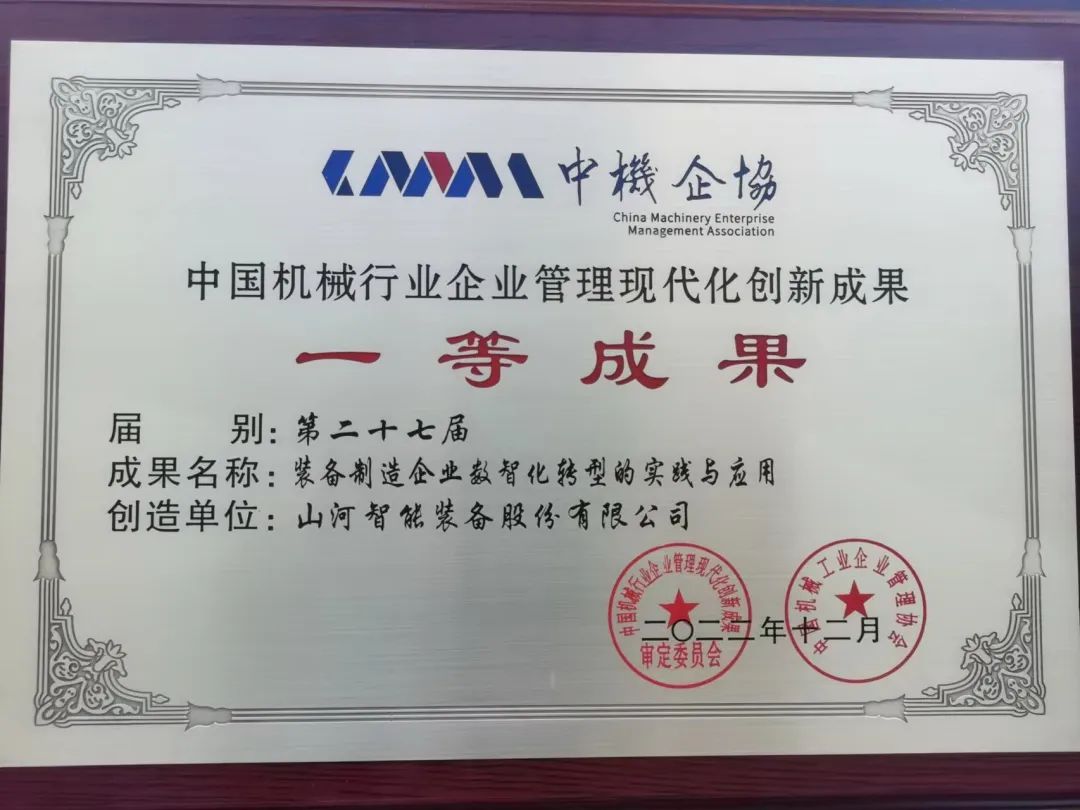 严害！304am永利集团智能喜获第二十七届中国机械行业企业治理现代化创新成就一等奖